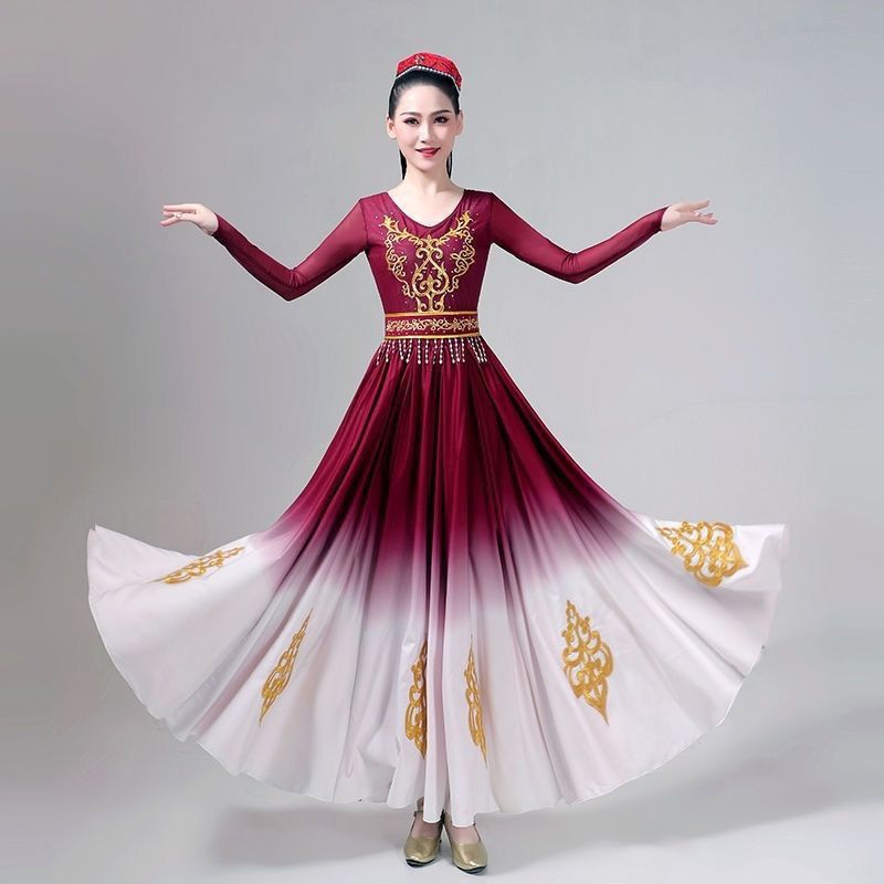 Ethnic Outfit - Uyghur Dance Costume Women Wine Red